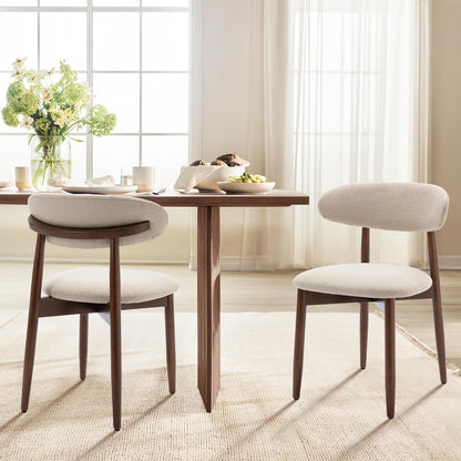 COLAMY Modern Dining Chairs Set with Wooden Legs – Upholstered Fabric Dining Room Chairs with Curved Backrest, Soft Cushion Seat
