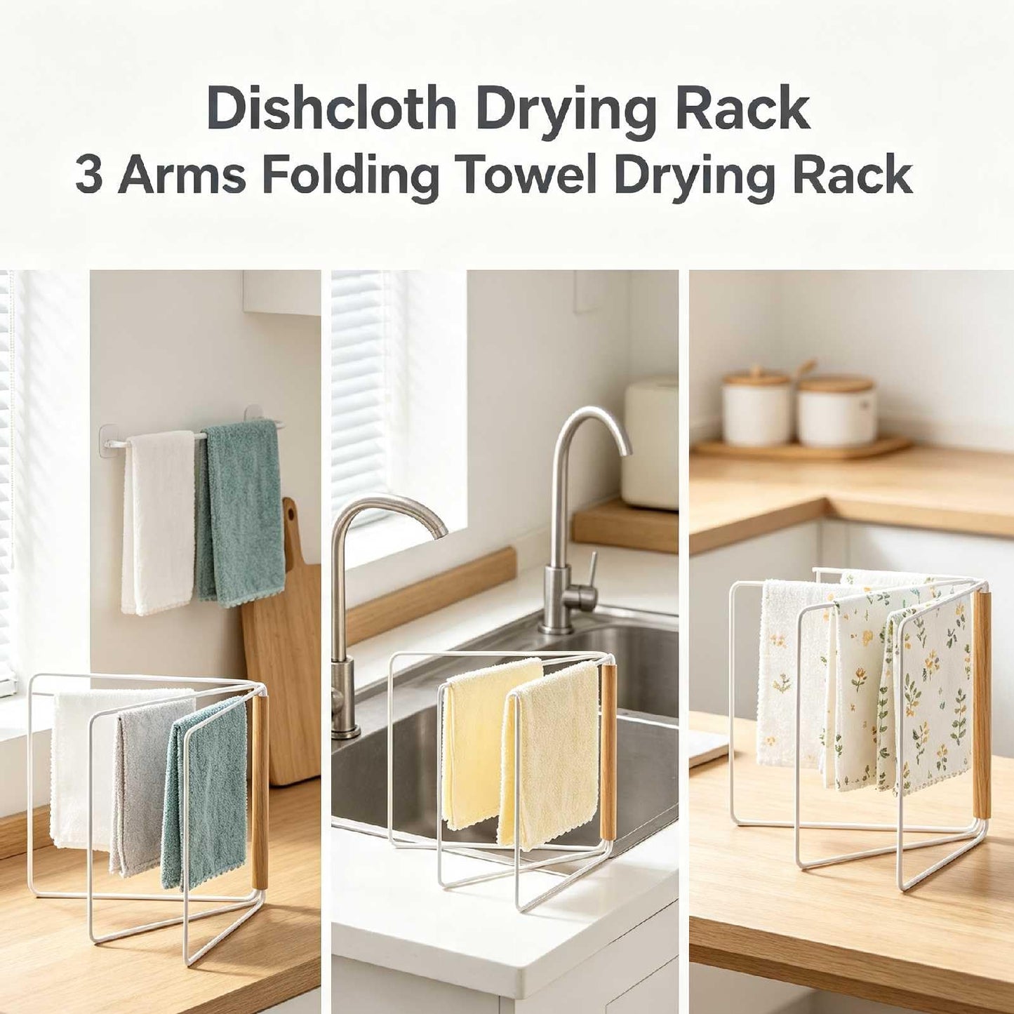 Washcloth Holder Dish Rag Cloth Holder 3 Arms Folding Towel Drying Rack