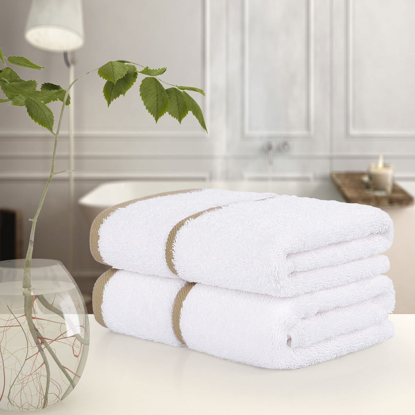 PiccoCasa Cotton Thick Hand Towels Striped for Spa Hotel 2 Pack 40cm x 80cm