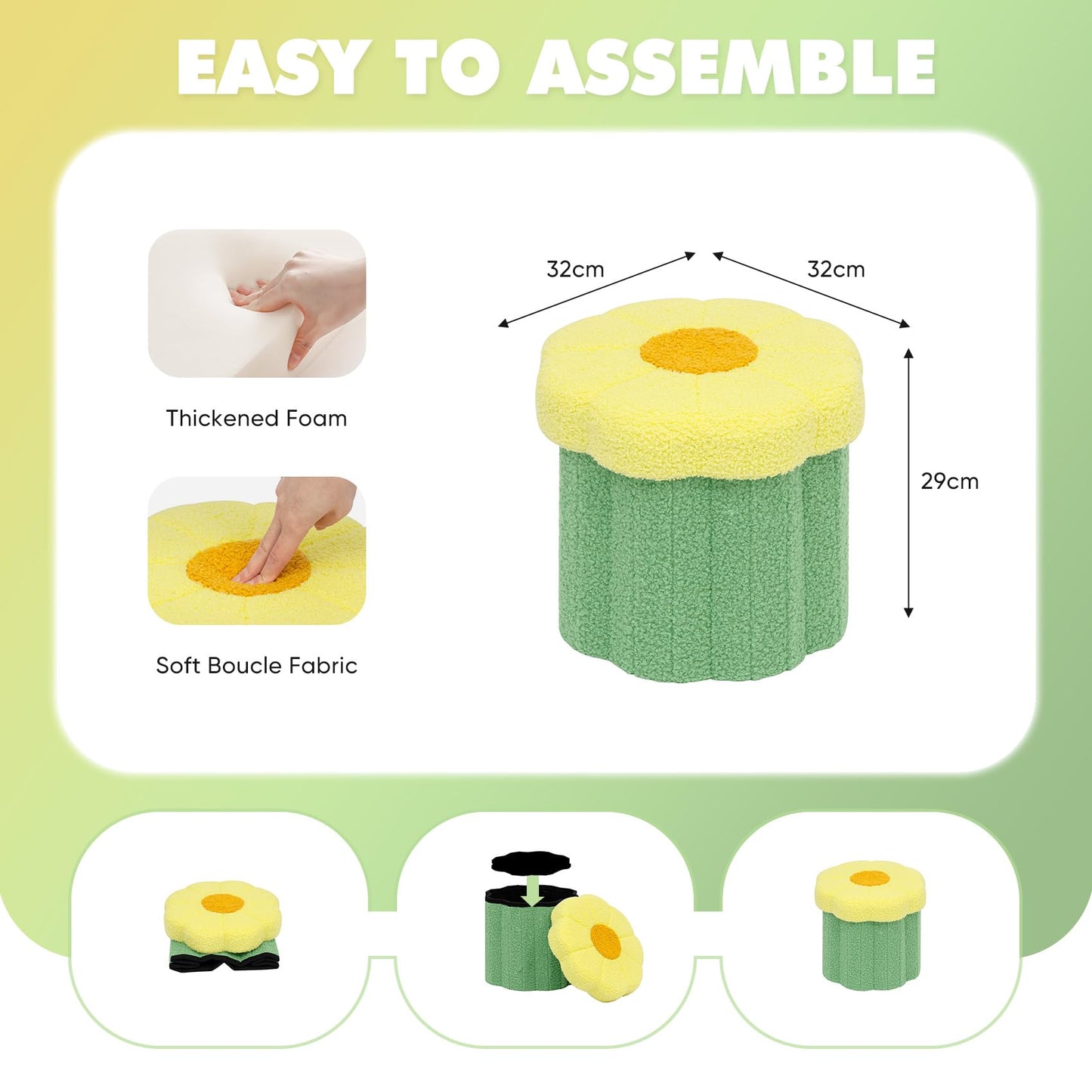 Bonlife Flower Shape Ottoman with Lid, Folding Footrest, Small Storage Box