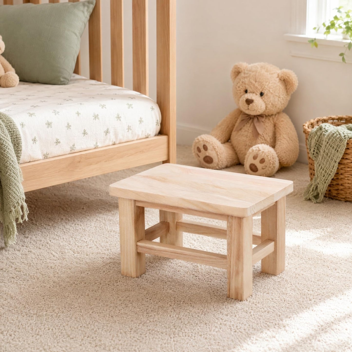 TOPBATHY Solid Wood Shoe Changing Stool Wooden Bench Seat for Entryway Small Step Stool Footrest and Plant Stand Compact Low with Smooth Rounded