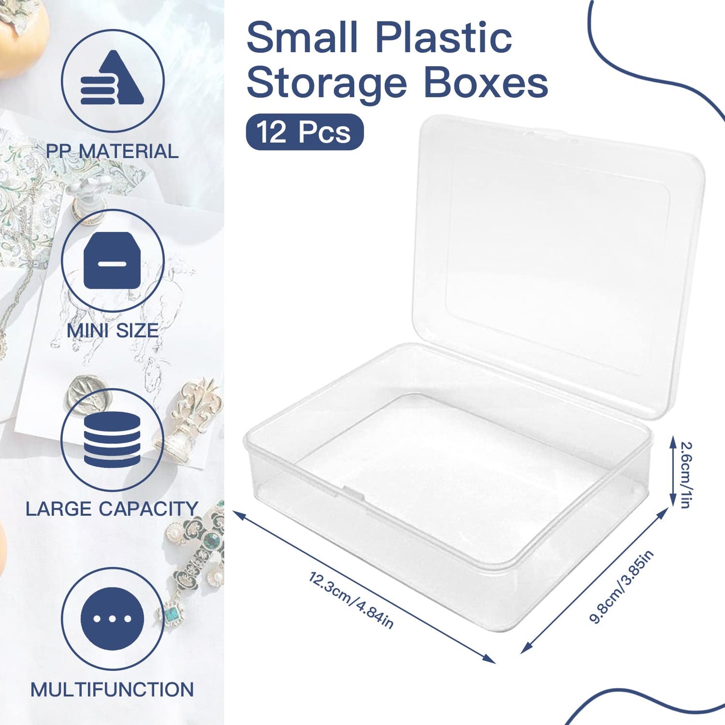 Goiio 12 Pcs Mini Plastic Storage Containers Box with Lid, 5x4x1.3 Inches Clear Rectangle Box for Collecting Small Items, Beads, Game Pieces