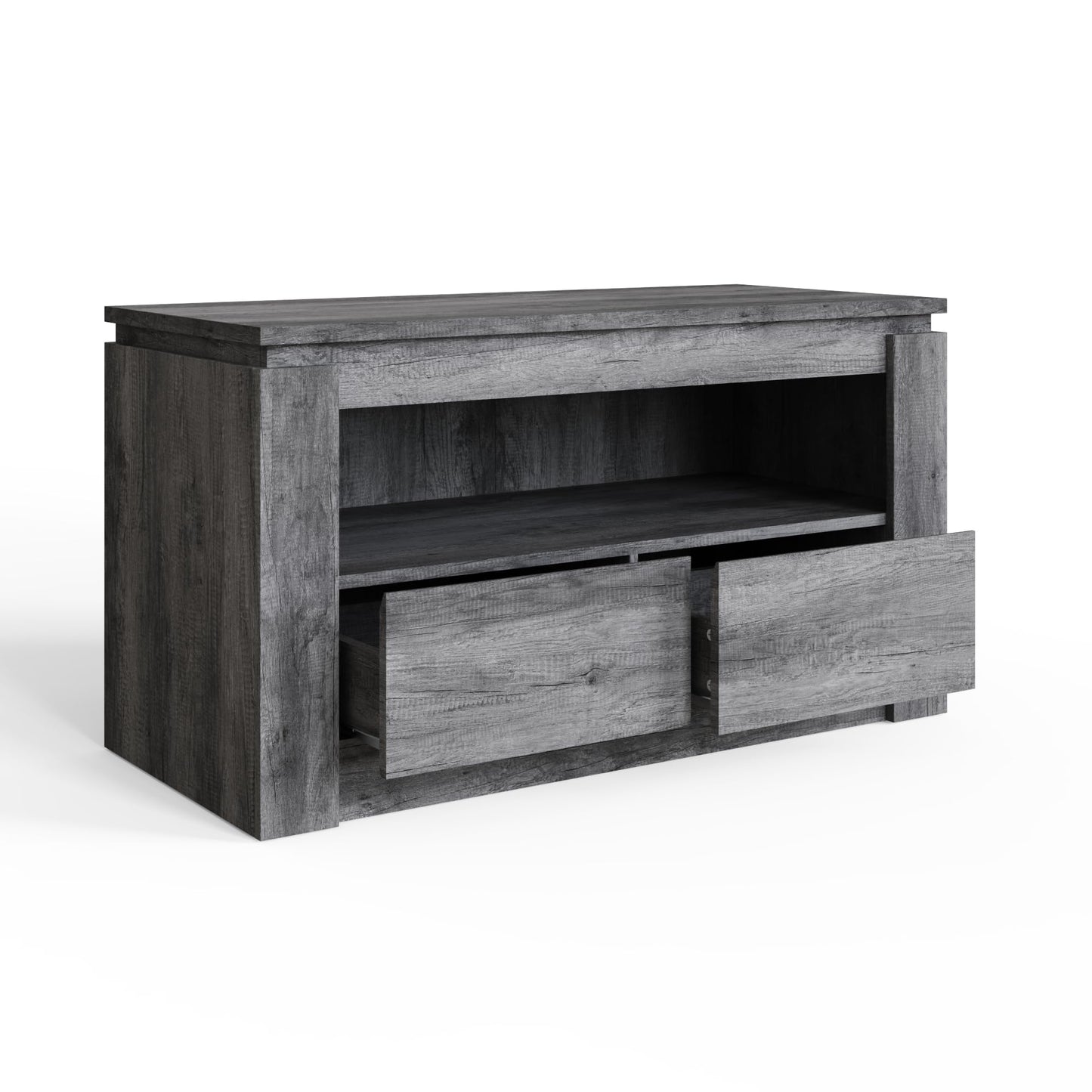 GFW Canyon 2 Drawer TV Unit, Charcoal Grey TV Stand with Storage Drawers & Open Shelf