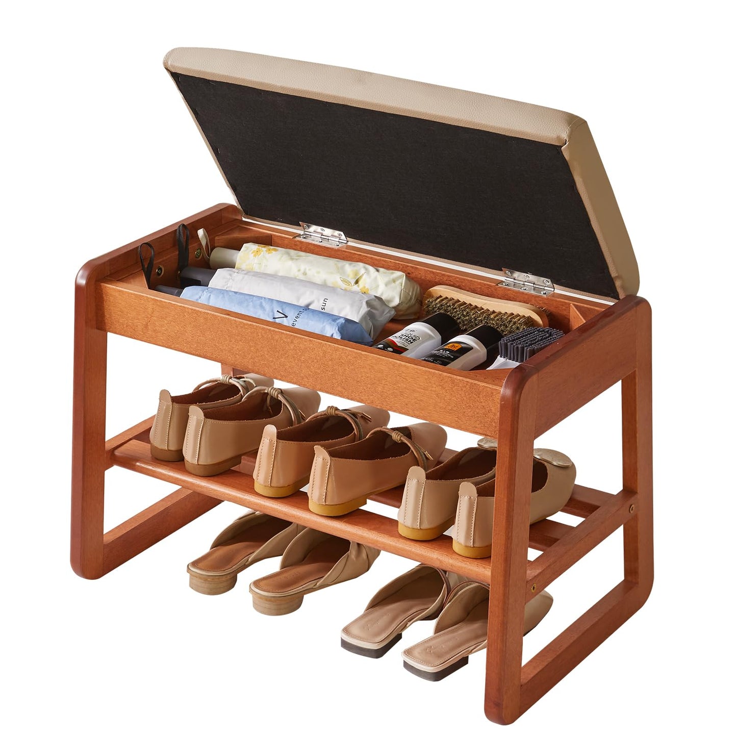 Aibiju Shoe Storage Bench with Flip-Top Storage, 2-Tier Entryway Shoe Bench with Padded Seat, 23.62in Wooden Storage Organizer for Entryway, Bedroom