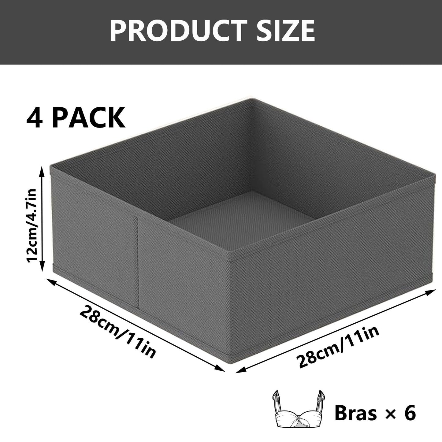 GAYSHI 4 Pack Large Drawer Organiser, Clothes Drawer Organiserss, Wardrobe Storage Boxes, Foldable Fabric Storage Boxes for Bras, Cosmetics