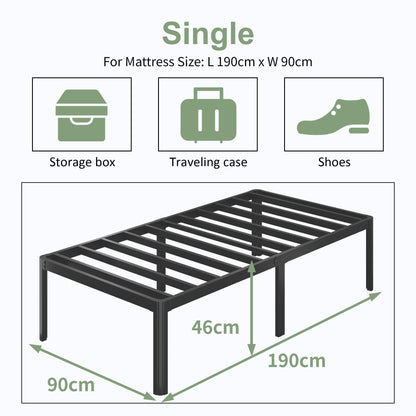 Lutown-Teen 3ft High Single Bed Frames with Rounded Corner Legs, Heavy Duty White Metal Bed Frame Single with Steel Slats Support, Single Bed 46 cm