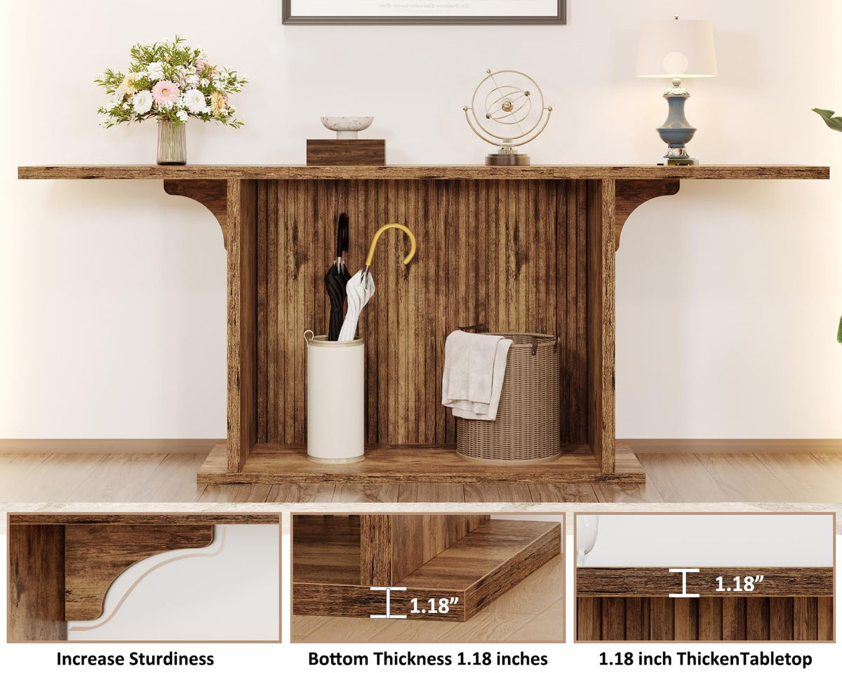 HSH Farmhouse Console Table, 180cm Extra Long 2-Tier Sofa Table, Rustic Brown Wooden Entryway Table for Hallway, Living Room, Foyer & Behind Couch