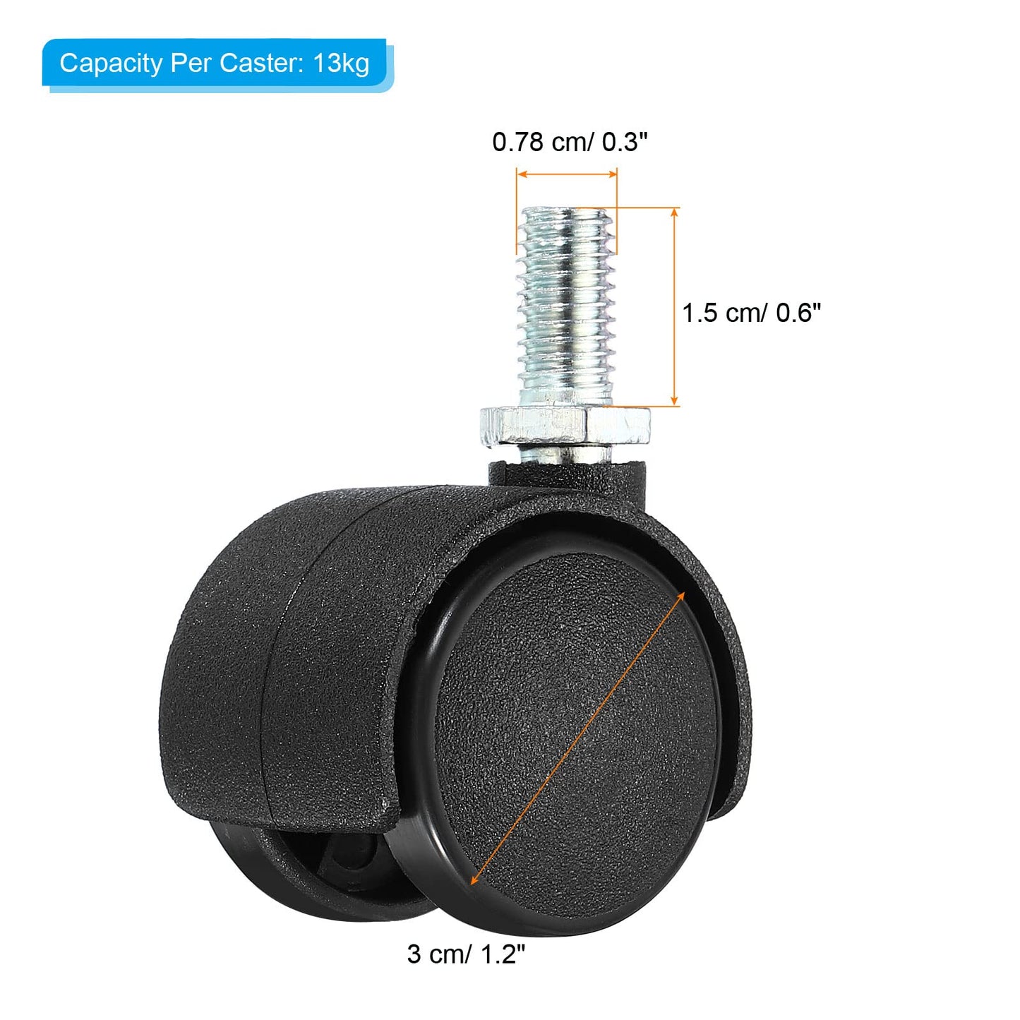 PATIKIL 1 Inch Swivel Casters, 6 Pack Nylon 360 Degree Threaded Swivel Stem Wheels Wire Shelving for Furniture Replacement, Black