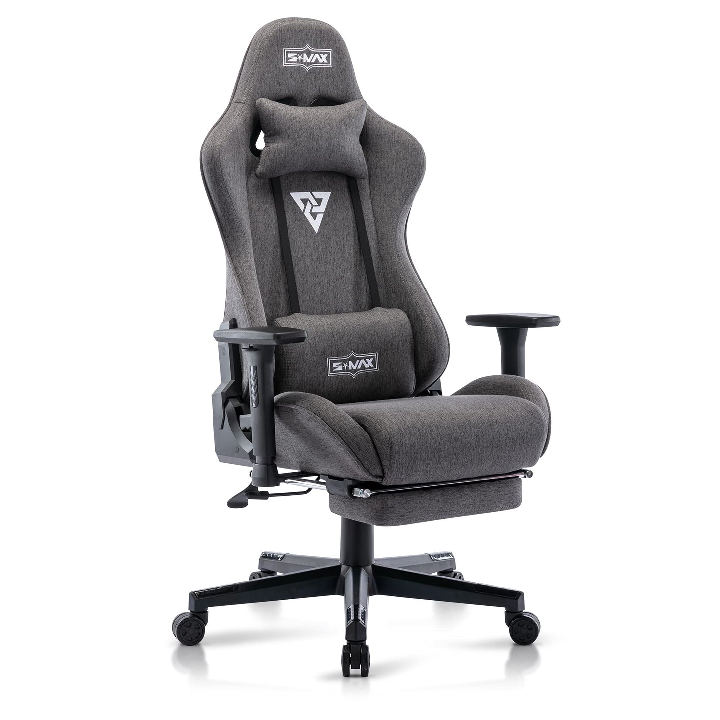 S*MAX Gaming Chair with Footrest Fabric Thicken Seat Ergonomic Gaming Chairs with 3D Armrest Breathable Fabric Headrest Lumbar Support Racing Style