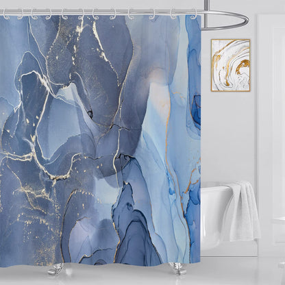 ASDCXZ Shower Curtain Blue Gold Marble 180x200 cm, Modern Abstract Blue Gold White Marble Optic Texture Washable Shower Curtains Polyester Textile
