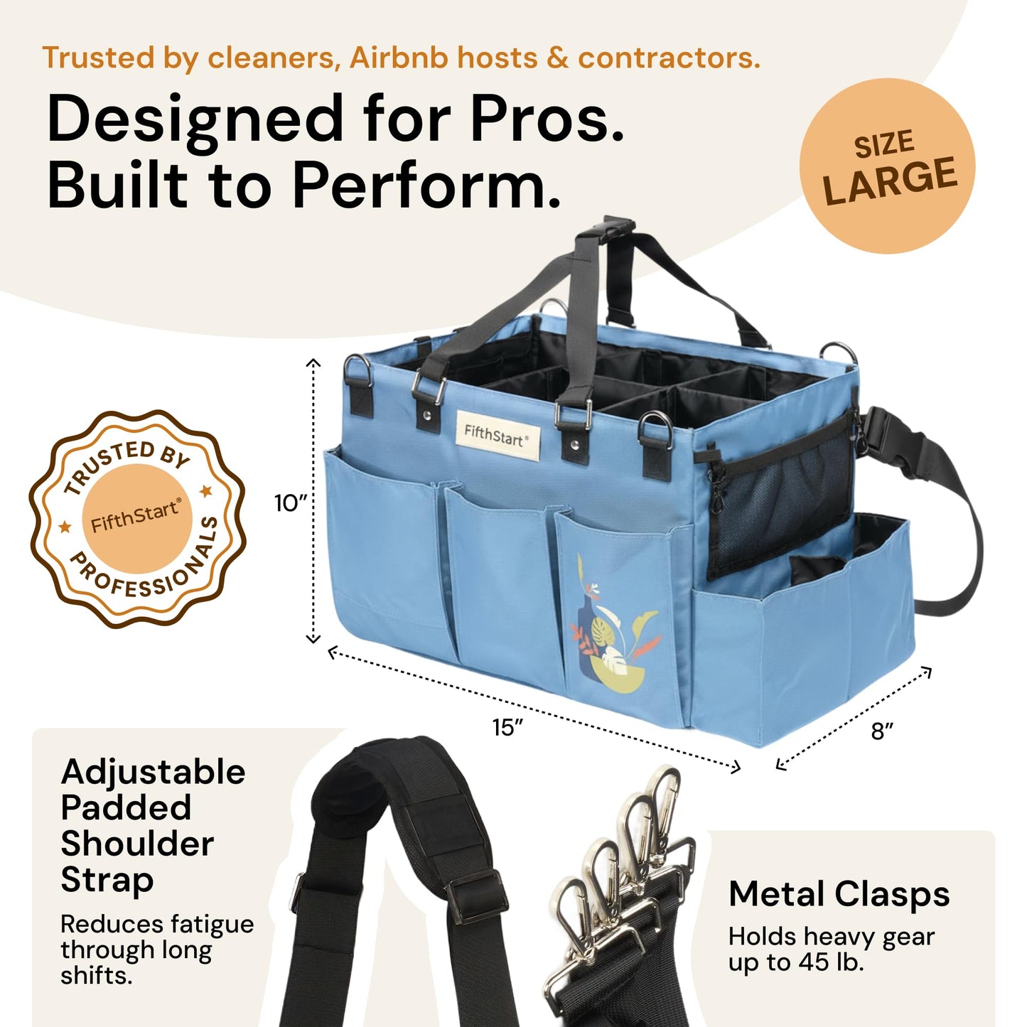 FifthStart Multipurpose Cleaning Caddy with Handle, Waist & Shoulder Strap - Nappy Caddy - 9 Pockets & Easily Cleaned