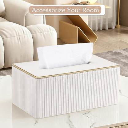 GORESE Tissue Box Holder,Rectangular Tissue Box Cover PU Leather Facial Tissue Dispenser Napkin Holder for Home, Office,Car DecorationWhite