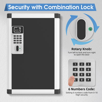 Lockbako 24 Key Cabinet Wall Mounted with Code, Key Lock Box with Combination, Key Safe Box with Key Hooks & Tags & Lables, 21.5 * 6.5 * 33cm