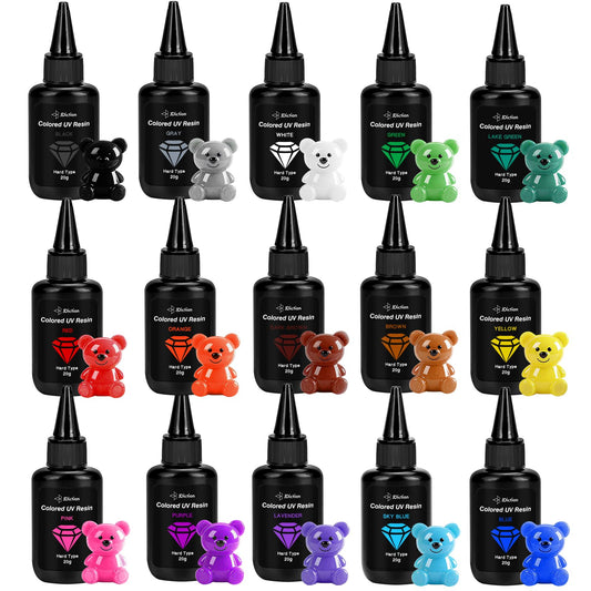 JDiction 15 Colors UV Resin, Odorless Hard Solid Coloured UV Resin for Jewelry Making, Casting and Coating, Crafts and Decoration(20g Each)