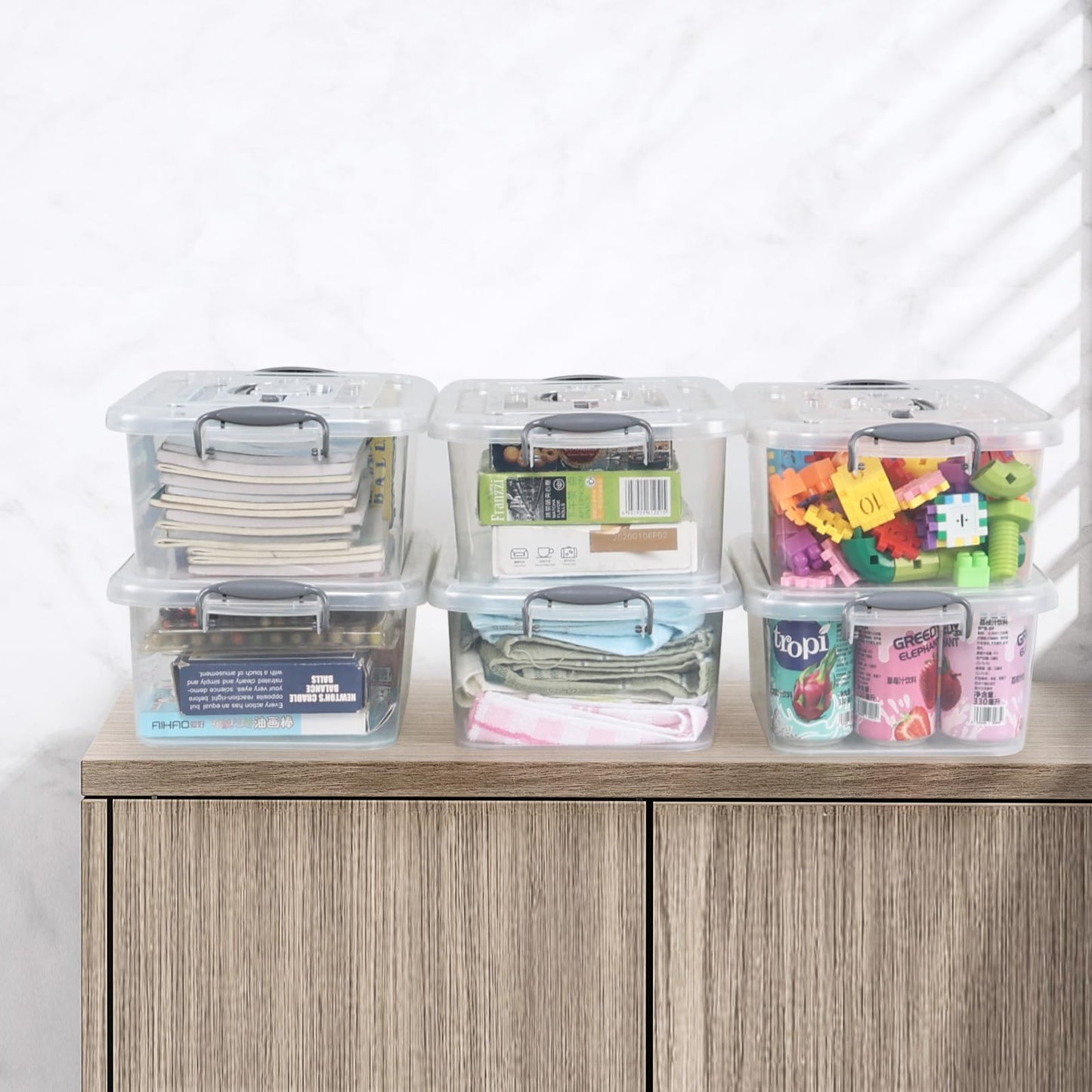 Fosly 6 Packs 8 Liter Storage Containers, Please Clear Box with Handle