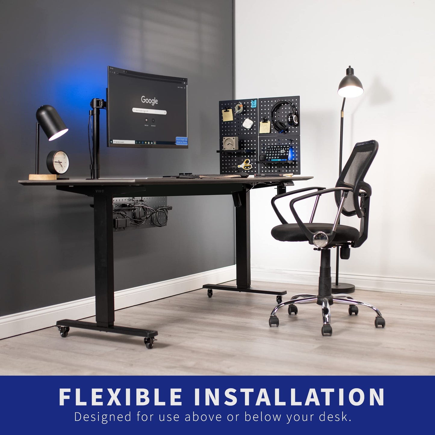 VIVO Steel Clamp-on Desk Pegboard, 30cm x 51cm Privacy Panel, Magnetic Peg Board, Office Accessory Organizer, Above or Under Desk Placement, Black