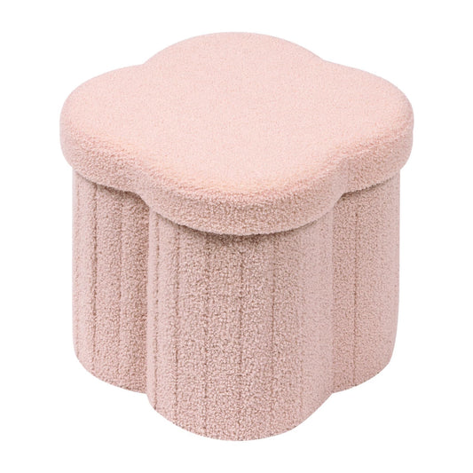 Bonlife Pink Ottoman Storage Box,Folding Storage Seat Box,Small Footstool For Living Room,Kid's Toy Chest Box,Teddy Flower Shape,32x32x32cm