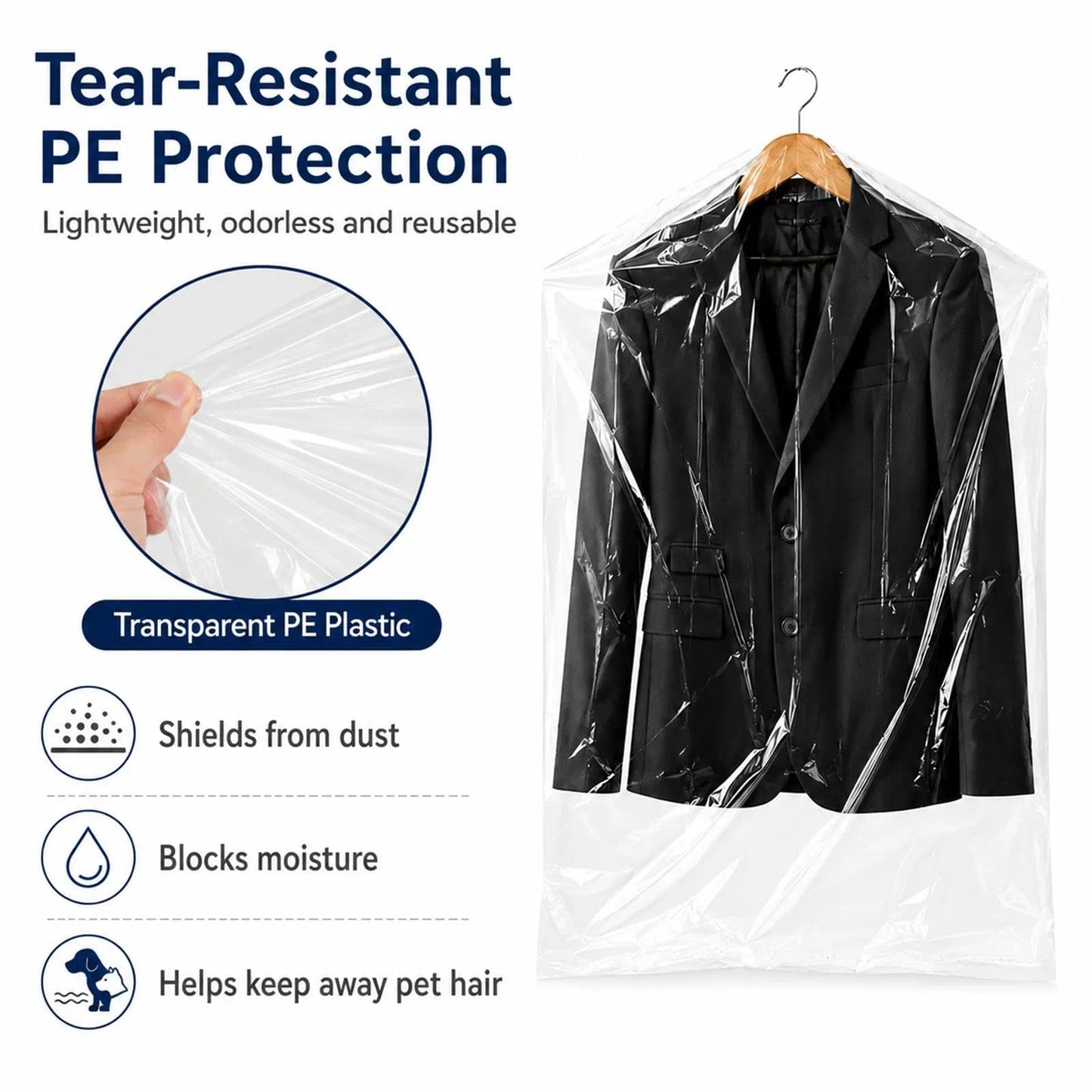 40 Pack Clear Clothes Covers, Plastic Garment Bags 60x90cm