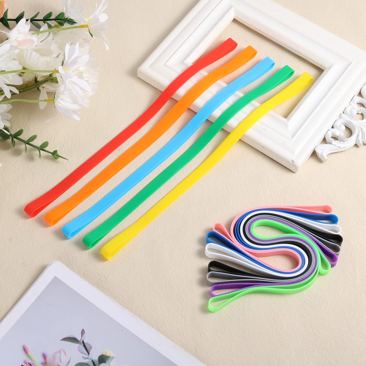 SAVITA 12 pcs Silicone Beach Towel Clips, Stretchable Beach Towel Holder Towel Bands for Beach Chair Colorful Towel Bands for Beach Chairs Pool Swim