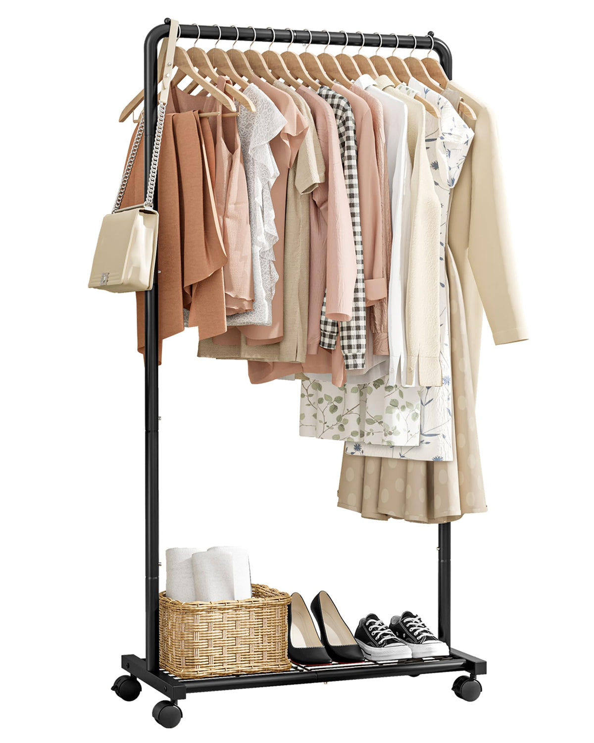 Sakugi Movable Clothes Rail with Shoe Shelf, 72x43x149cm, Black