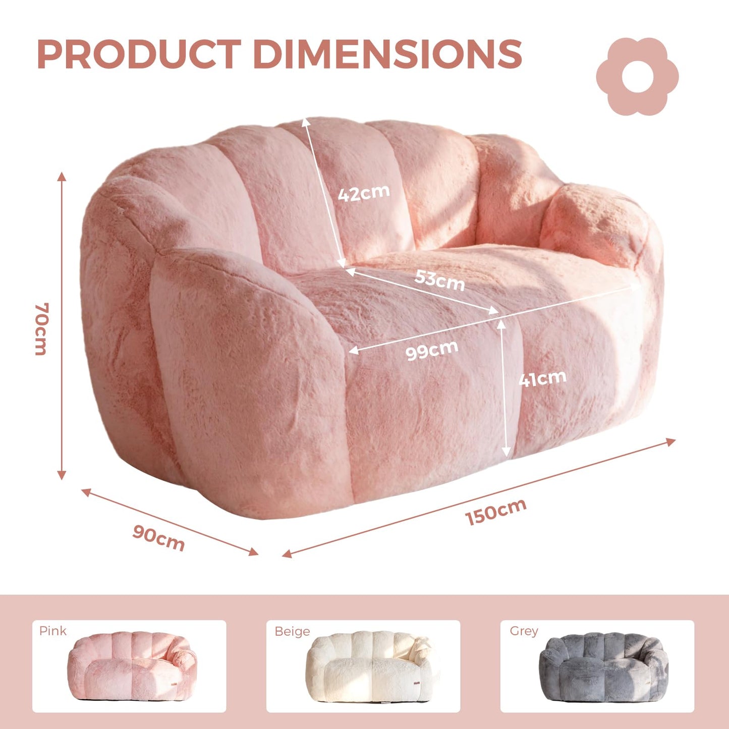 MAXYOYO Floral Shaped Bean Bag Includes Filling, Loveseat Sofa, Faux Fur