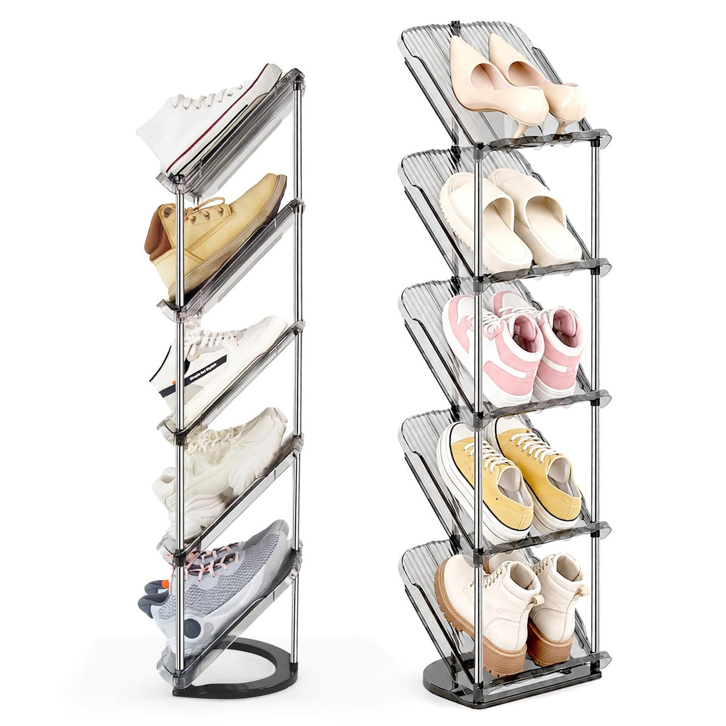 Slanted Narrow Shoe Rack 5 Tiers, Slim Depth Vertical Shoe Shelf - 1 Pack
