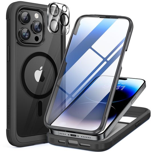Miracase Magnetic Case for iPhone 15 Pro Case 6.1-Inch, Full Body Bumper Case Compatible with MagSafe and Built-in 9H Tempered Glass Screen Protector