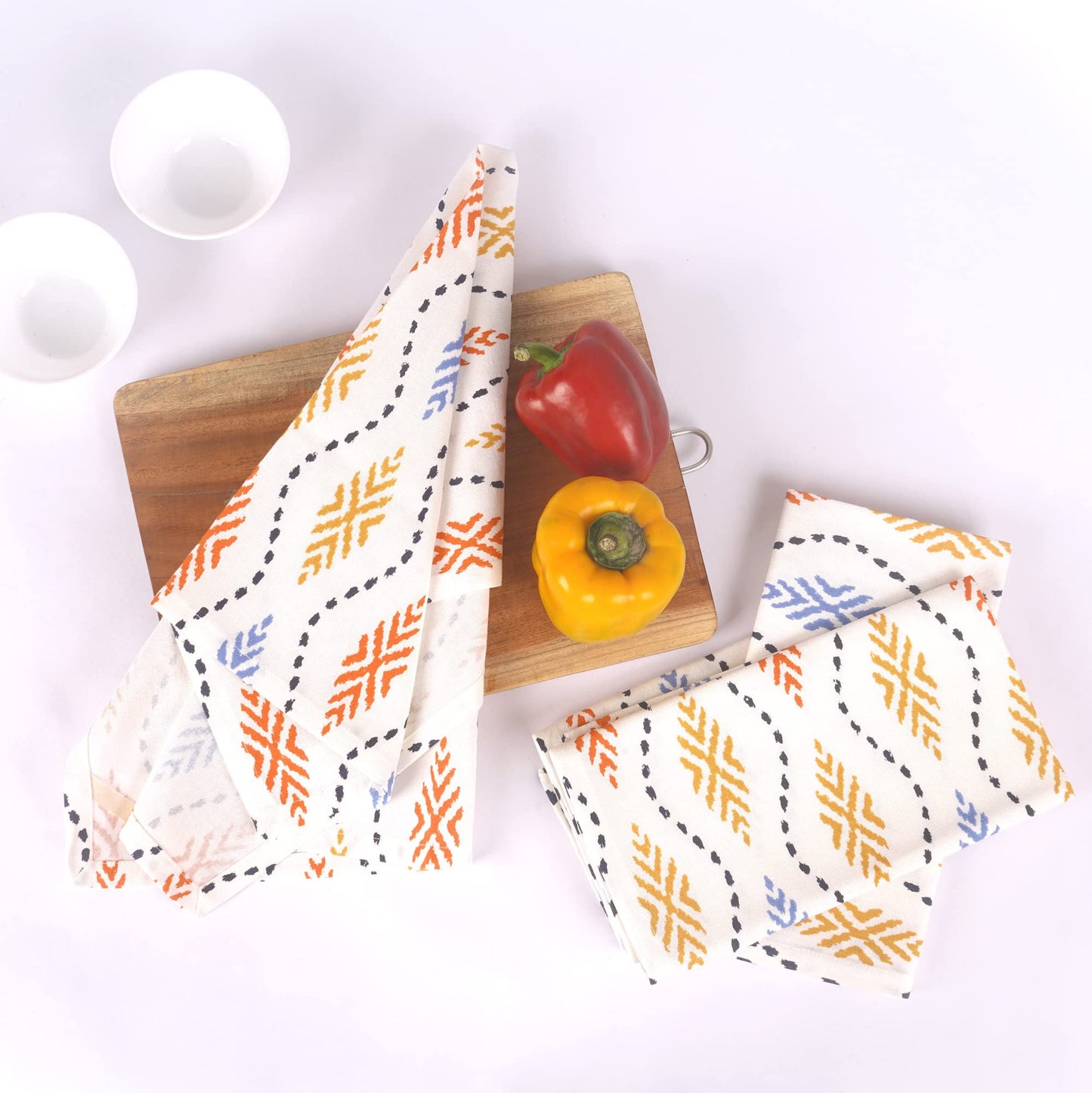 FINGERCRAFT Kitchen Dish Towels, 100% Natural Cotton, Set of 6 Multi-Purpose Kitchen Towels, Very Soft, Highly Absorbent