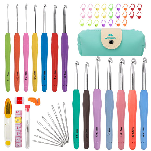 53 Pack Crochet Hooks Set, 14 Sizes Crotchets Hooks, Crochet Kits for Beginners Adults, Knitting Kit with Aluminum Crochet Needles, Crochet Hook Case
