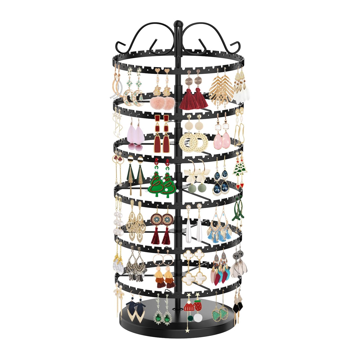 TANOSAN Rotating Earring Holder Organizer Metal Stand Display, 6 Tier Black