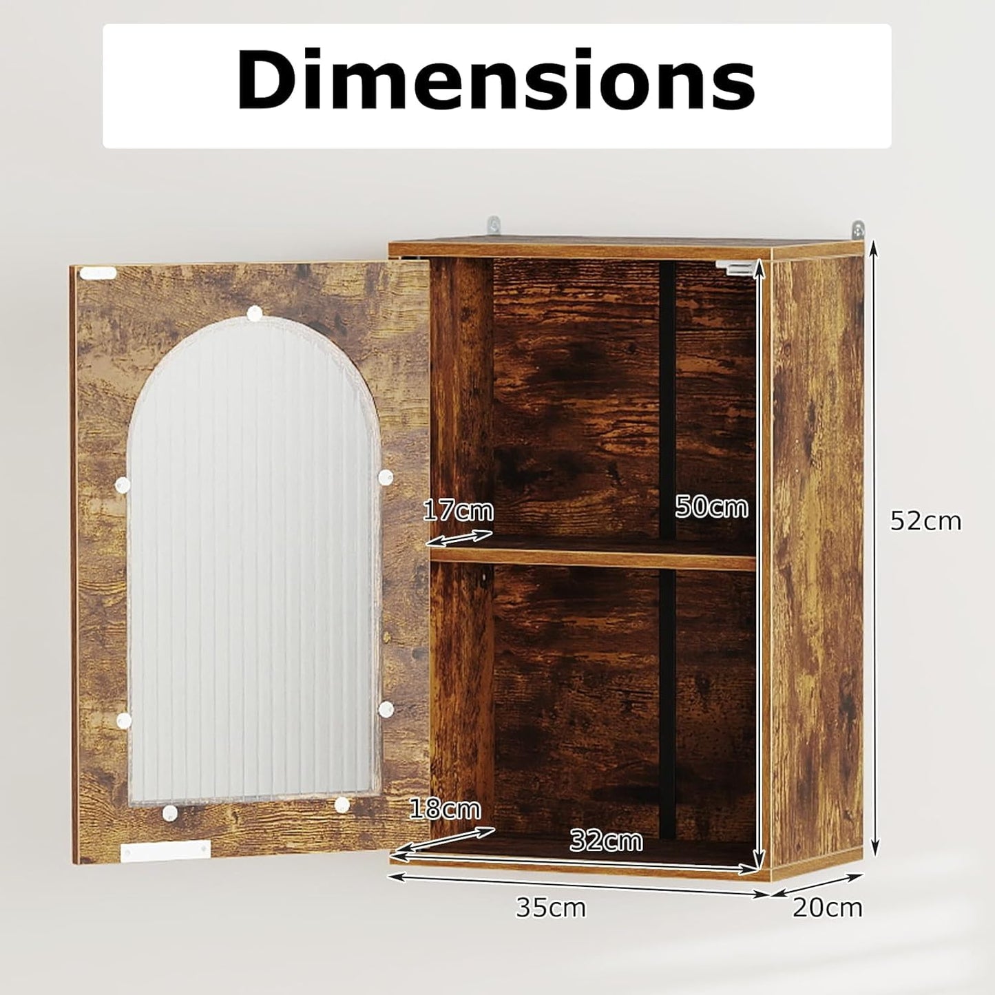 RELAX4LIFE Bathroom Wall Cabinet, Wall-Mounted Storage Cupboard with Tempered Glass Door and Adjustable Shelf