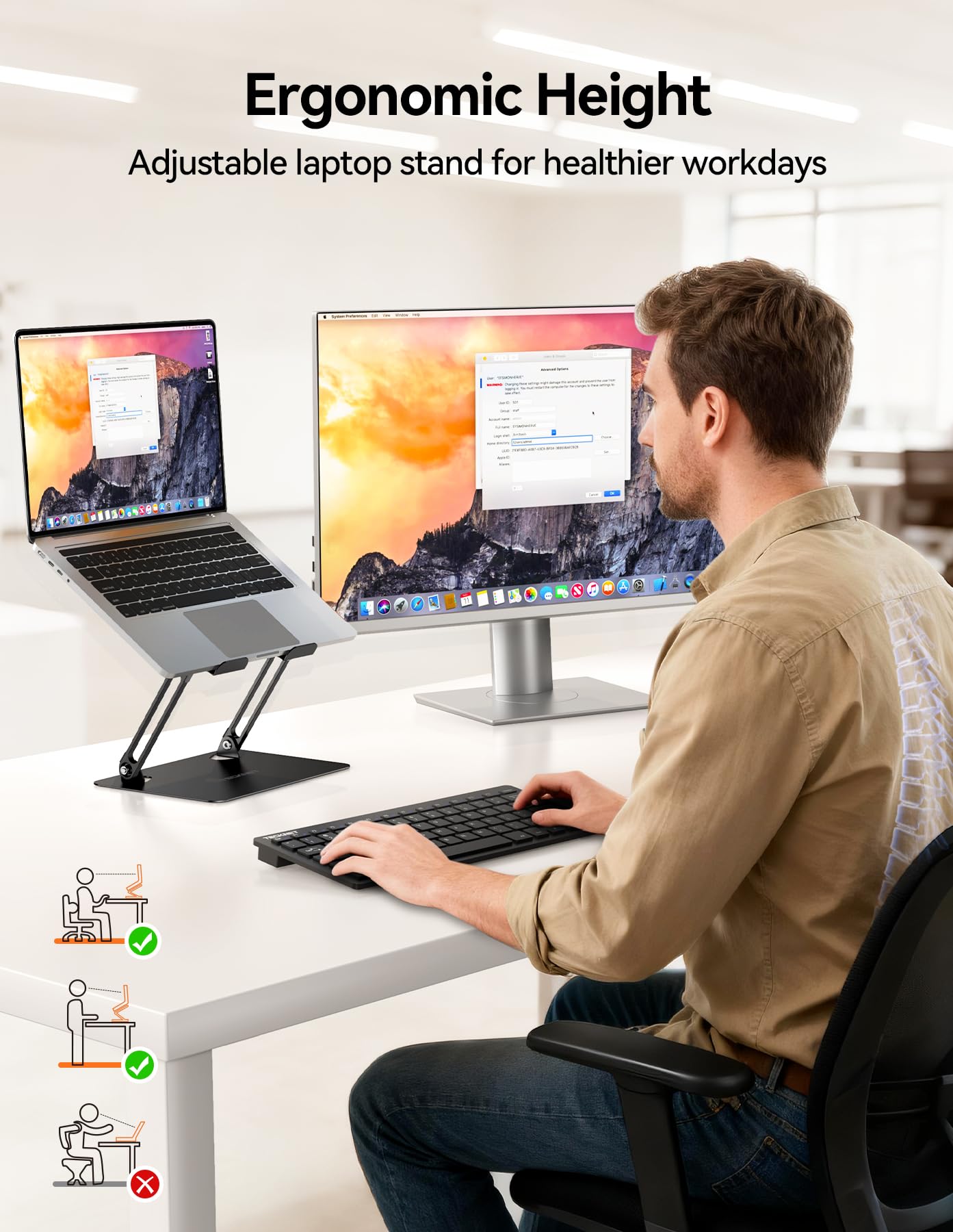 TECKNET Laptop Stand for Desk, Ergonomic Foldable Laptop Riser, Black