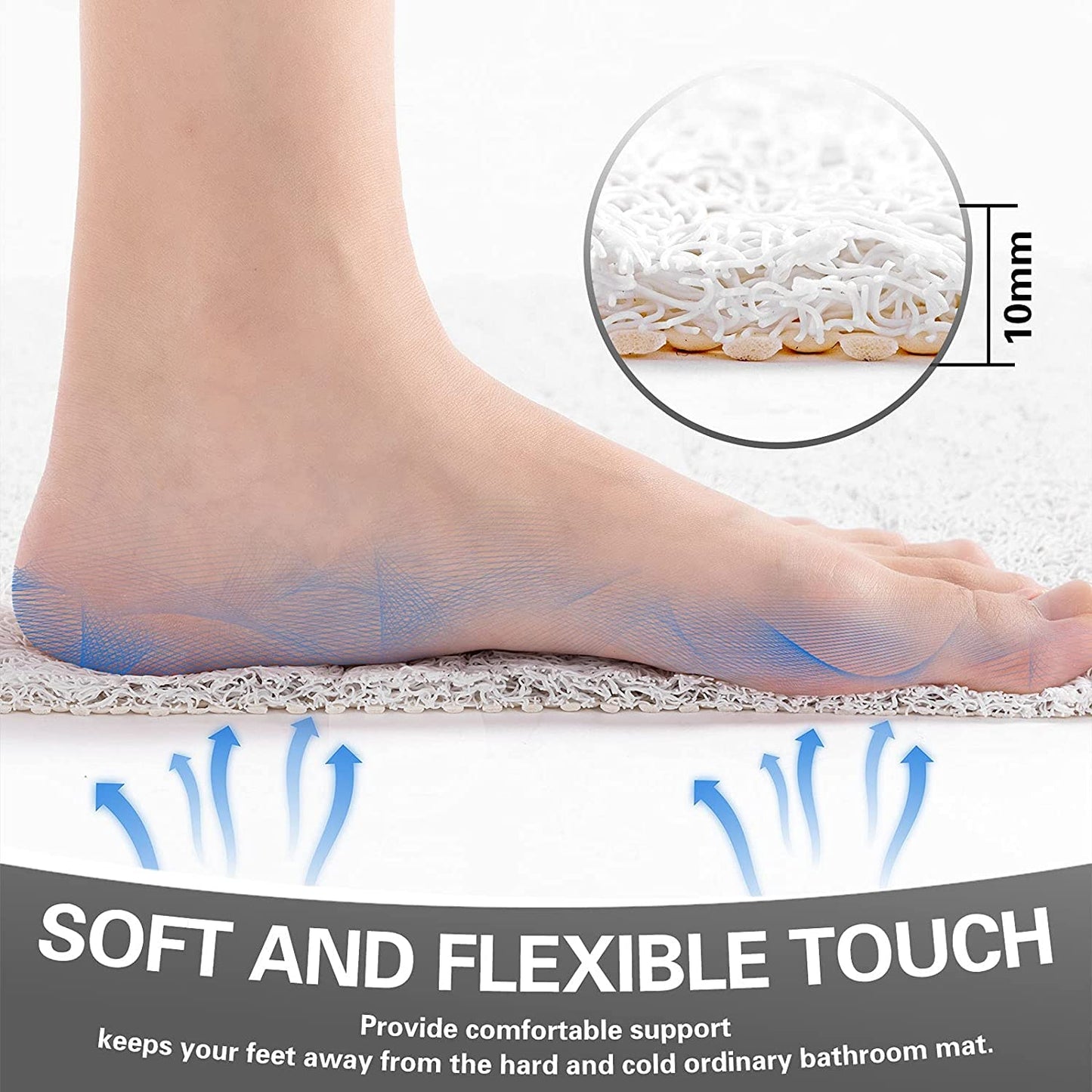 Bingobang Bath Mats Non Slip,Shower Mat Rubber 60x40cm,Extra Soft Anti-Mould, Machine-Washable,For Bathroom Floor,Bathtub(White)