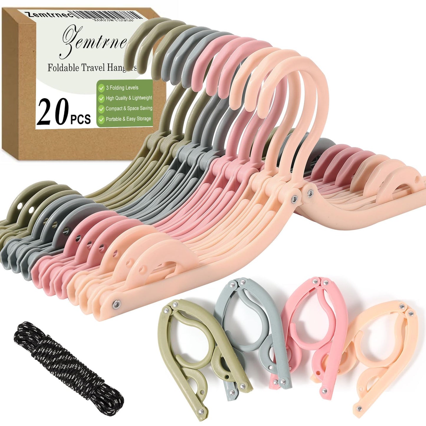 Incisite 20 Pcs Travel Hangers, Foldable Hangers, 4 Colors