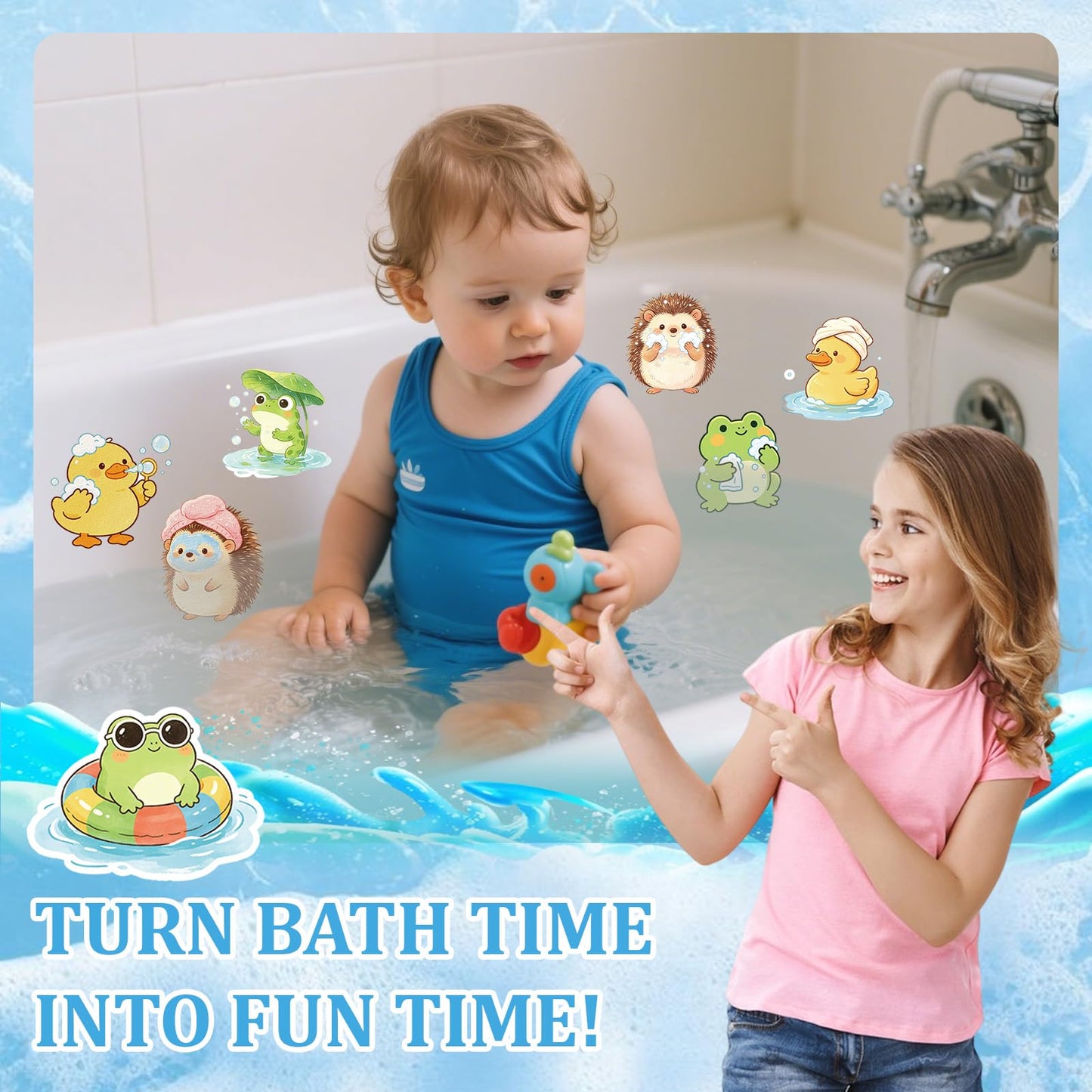 MOROBOR Non Slip Bathtub Stickers, 6 PCS Cute Animals Theme Bathtub Sticker Anti-Slip Adhesive Applique Decal with Scraper for Bath Tub Stair Shower