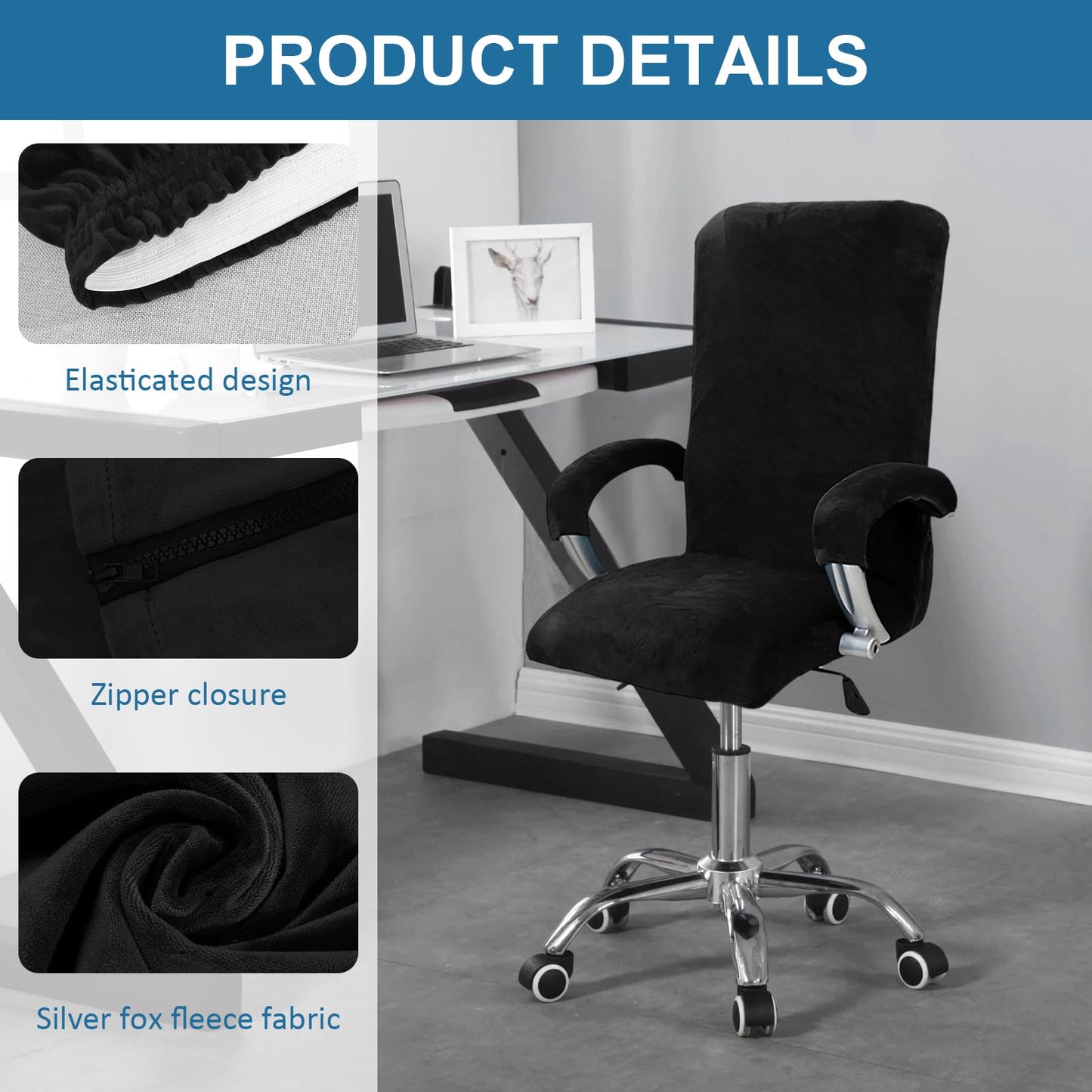 YushengTai Office Chair Cover, Velvet with Armrest, Office Chair Seat Cover, High Backrest, Gaming Chair Cover, for Chairs with Armrests, Removable