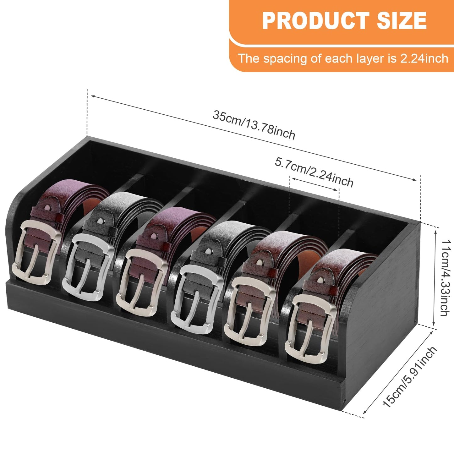 Sutowe Belt Organizer 6 Compartments Belt Storage for Closet and Drawer Bamboo Belt Display Case Belt Box Holder for Men Women Tie Jewelry