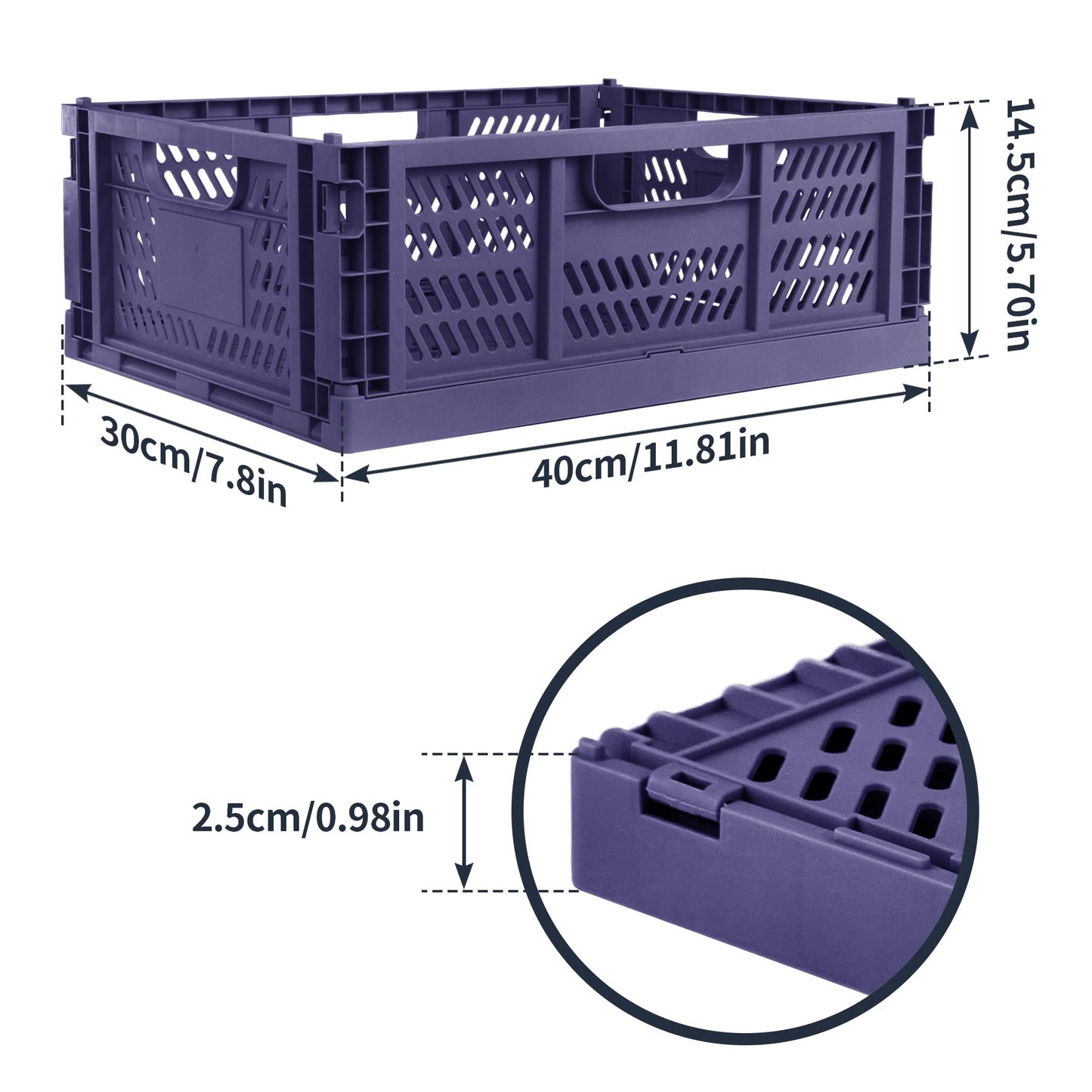Spesh 2 Pcs Collapsible Storage Boxes Stackable Storage Baskets Folding Plastic Crates Foldable Crate Bins with Handles for Desk,Shelf,Cupboard