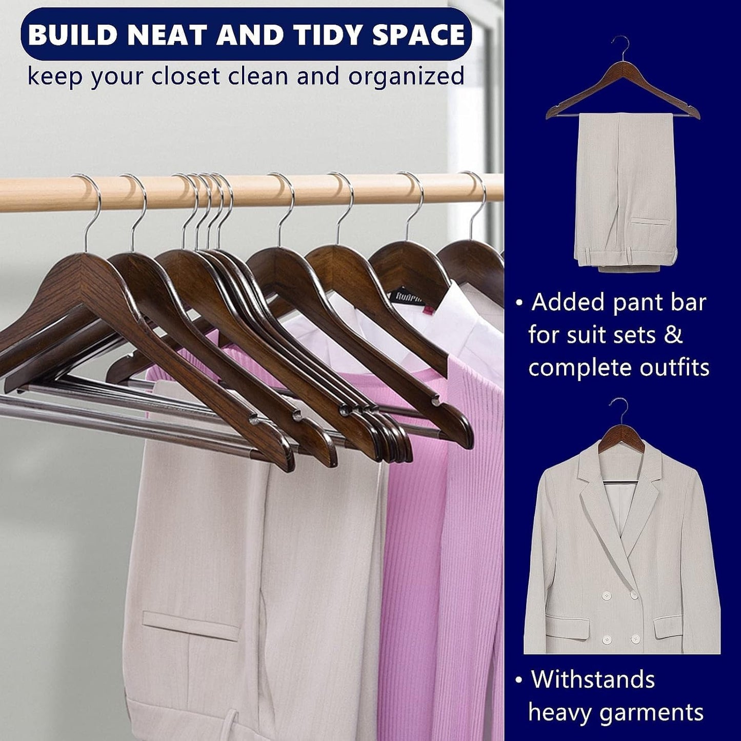 Amber Home 20pcs Retro Wooden Coat Hangers, Wood Suit Hangers, Antique