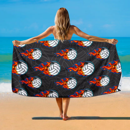 Violetpos Flaming Volleyball Beach Towel, Extra Large 180x90 cm 250GSM Microfibre, Sand Free Quick Dry
