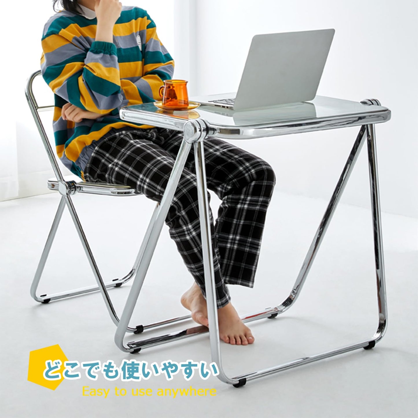 KAIHAOWIN Folding TV Tray Table Clear Acrylic Foldable Desk No Assembly Required Tiny Home Office Side Table Small Computer Desk for Small Spaces