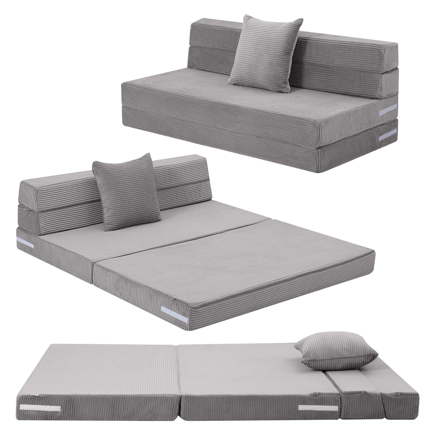 MeMoreCool Folding Mattress Double, Corduroy Fold Out Sofa Bed, Grey