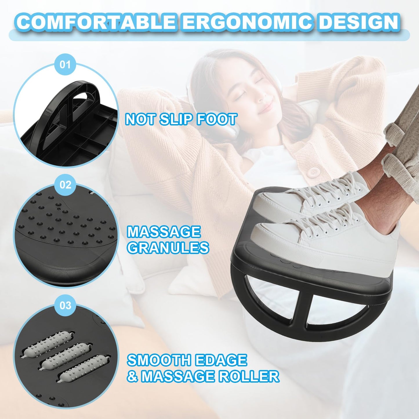 PATIKIL Foot Rest Swingable Stools Leg Rest Footrest with Roller Massager for Under Desk at Work Under Office Desk Chair Computer Gaming, Black/Gray