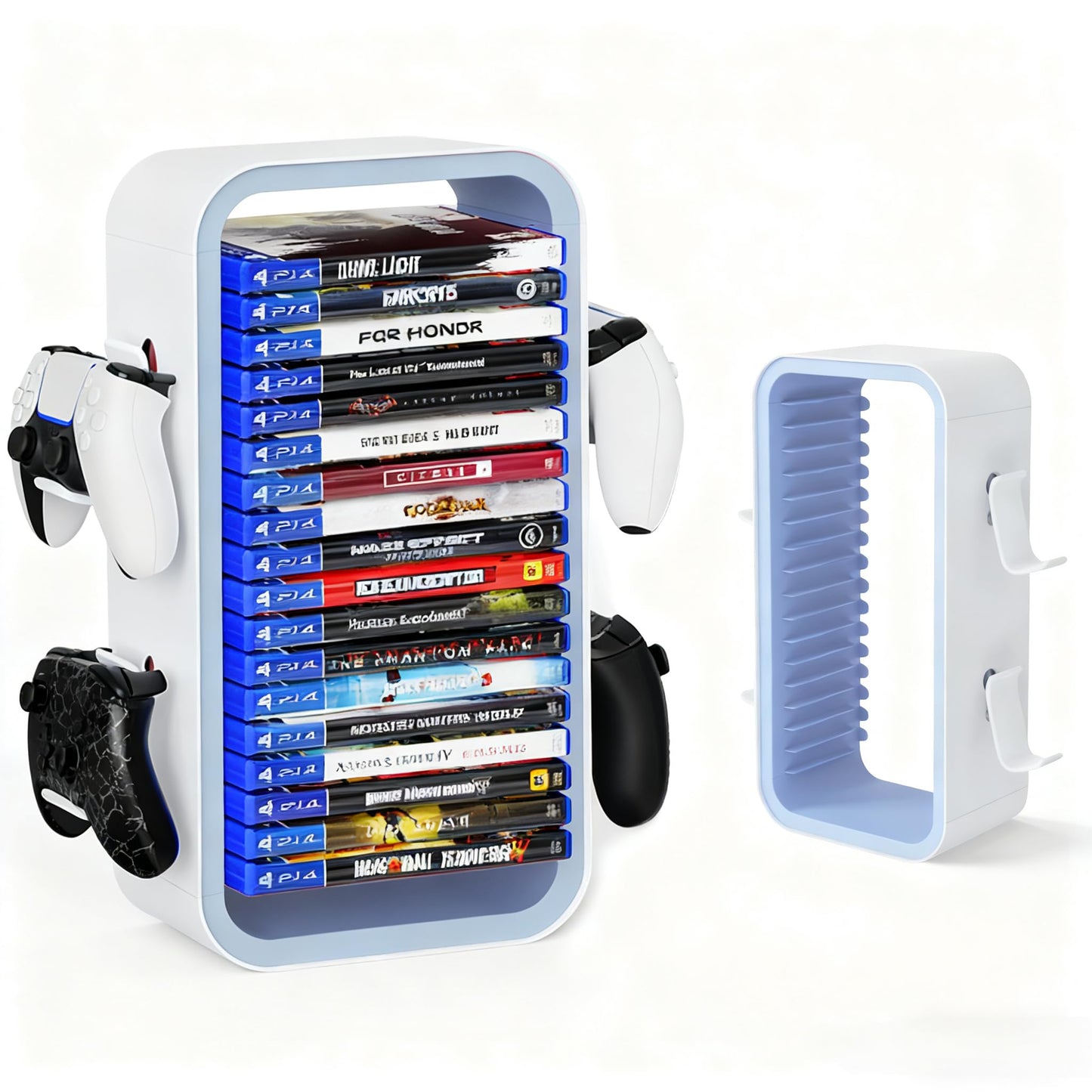 wigmoa OYO-1【40CM】 Storage Tower Compatible with PS5/ Xbox Series S & X/Switch, Universal Video Games Discs Organizer 18 PCS with 4 Controllers