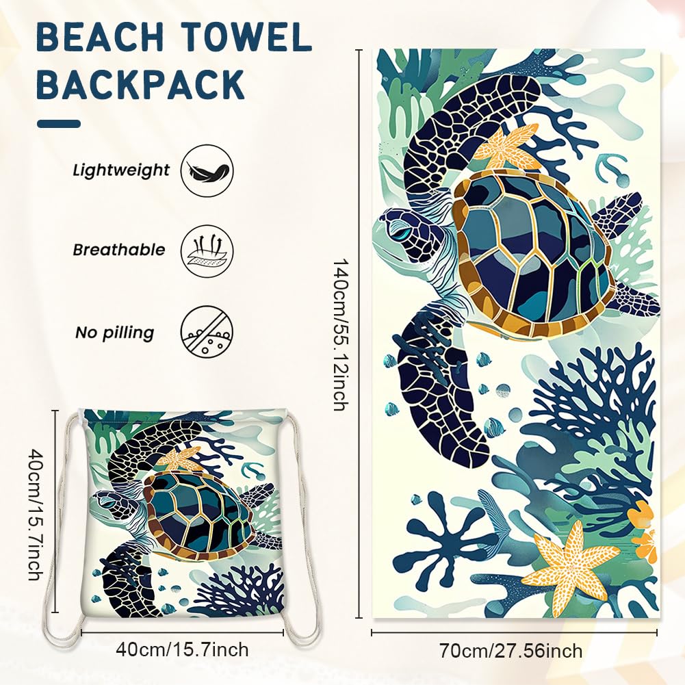 Microfiber Beach Towel Sand Free Absorbent Extra Large Travel Towels for Adults Kids Microfibre Towels for Adults with Drawstring Bag 2in1