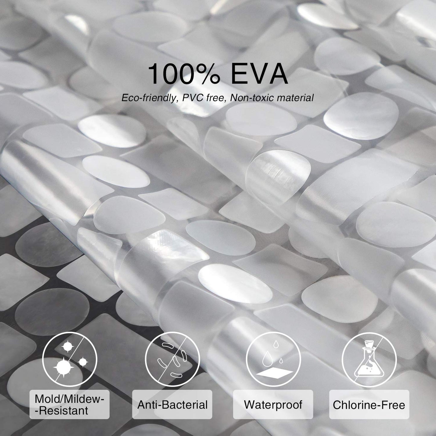 WELTRXE Shower Curtain Mould Proof Resistant, Waterproof Shower Curtains Liner, Heavy Duty EVA Bathtub Curtain with Magnets and Hooks, Weighted Hem