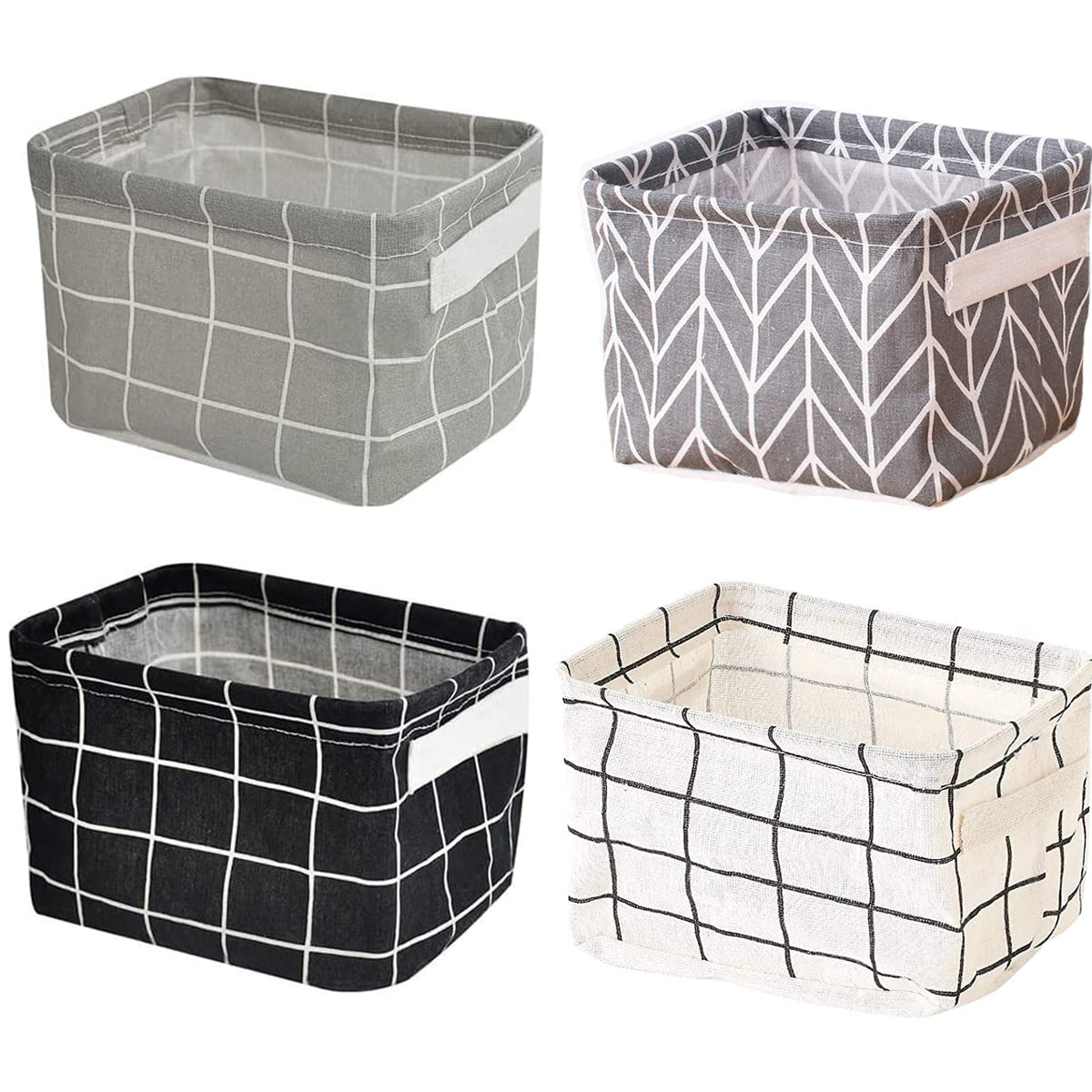 JEOPKO 4 Packs Fabric Storage Basket Organizer with Handles, Foldable Waterproof, Small Baskets and Household Square Mini Box, box.