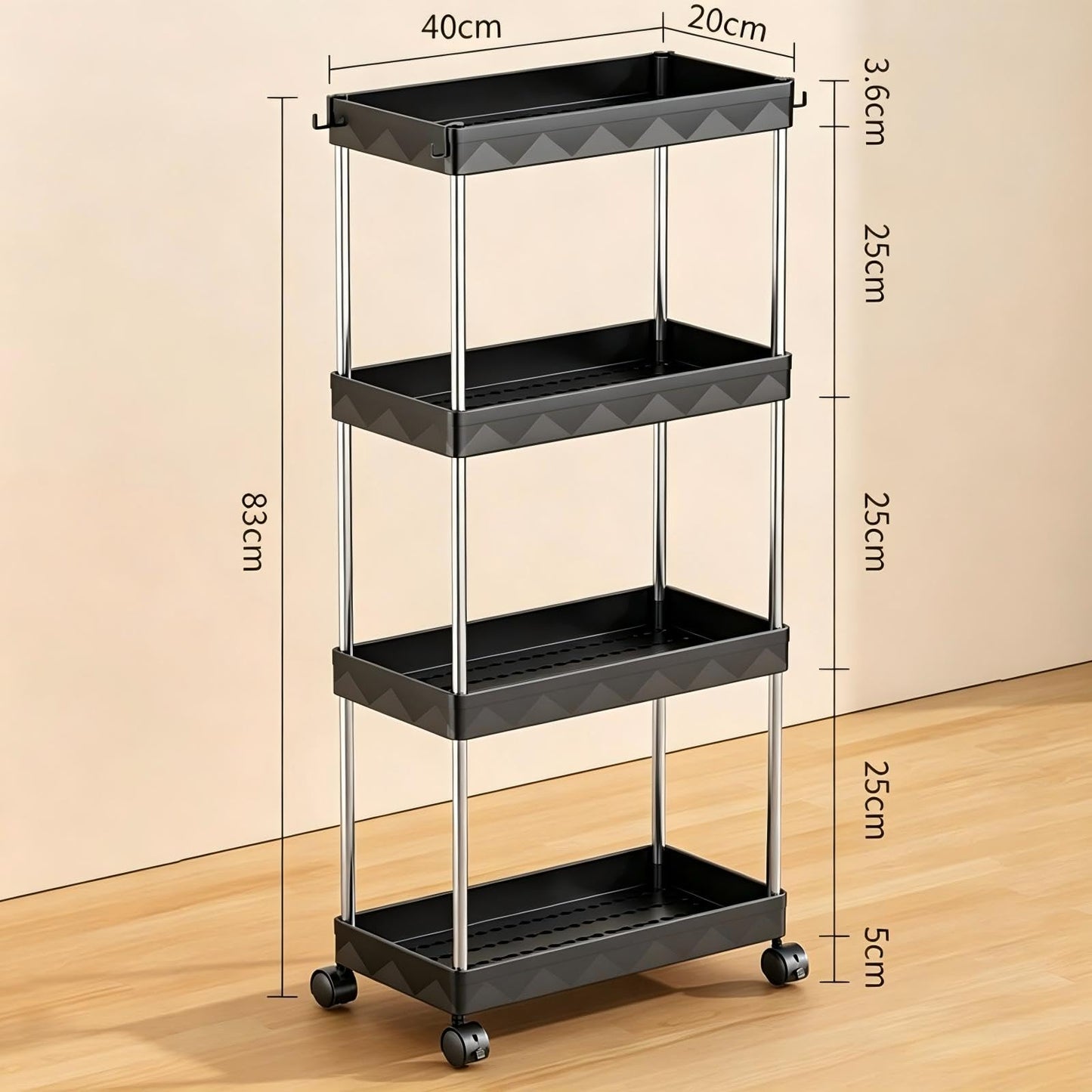 Multibao 4 Tier Slim Slide Out Kitchen Trolley Rack Holder Storage Shelf Organiser with Wheels for Small Spaces Bathroom Kitchen Laundryroom Bedroom