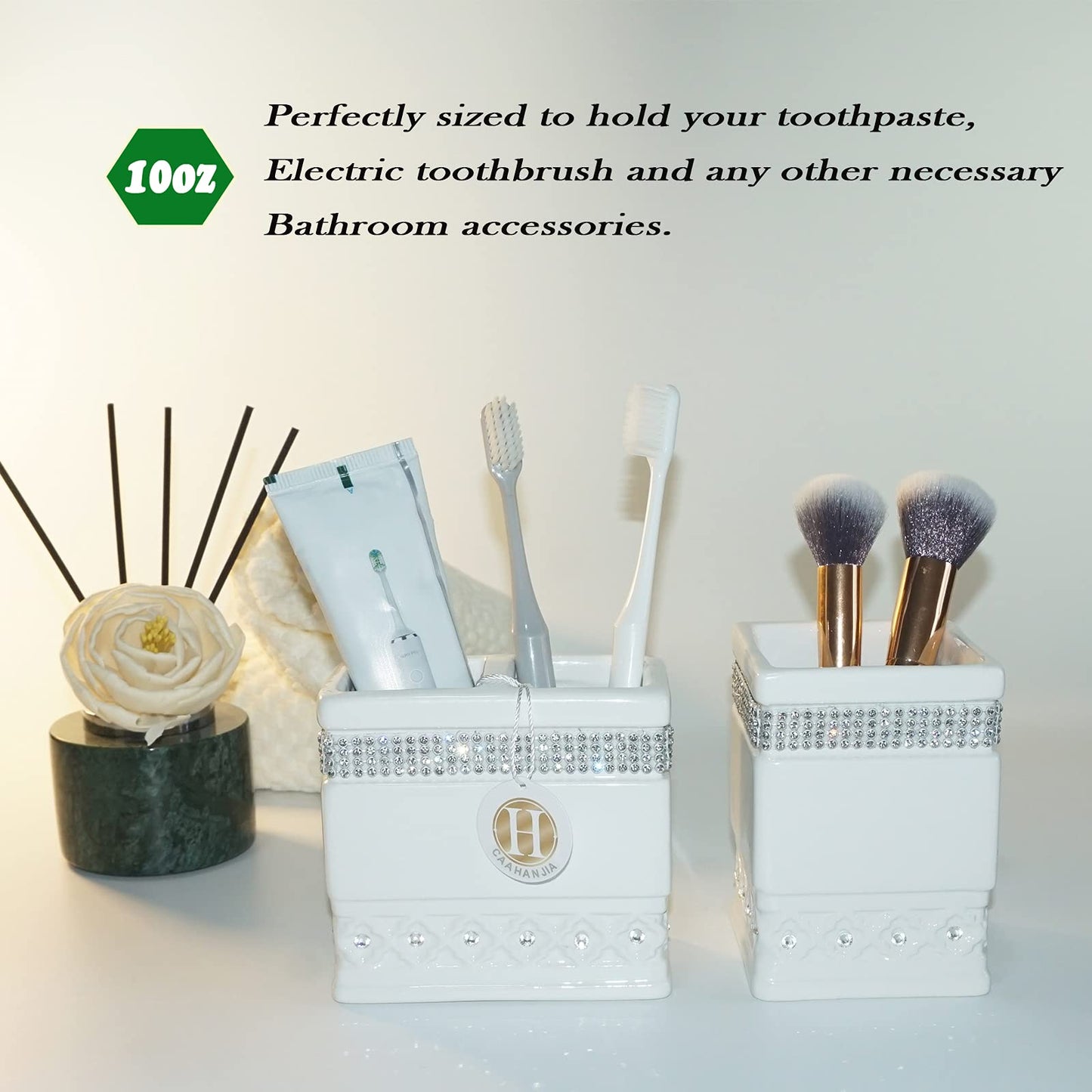 CAAHANJIA Bathroom Accessories Set 4 Pcs-Ceramic Gift Soap Dispenser Pump & Toothbrush Holder Tumbler Cup Dish - Home Decor Clearance