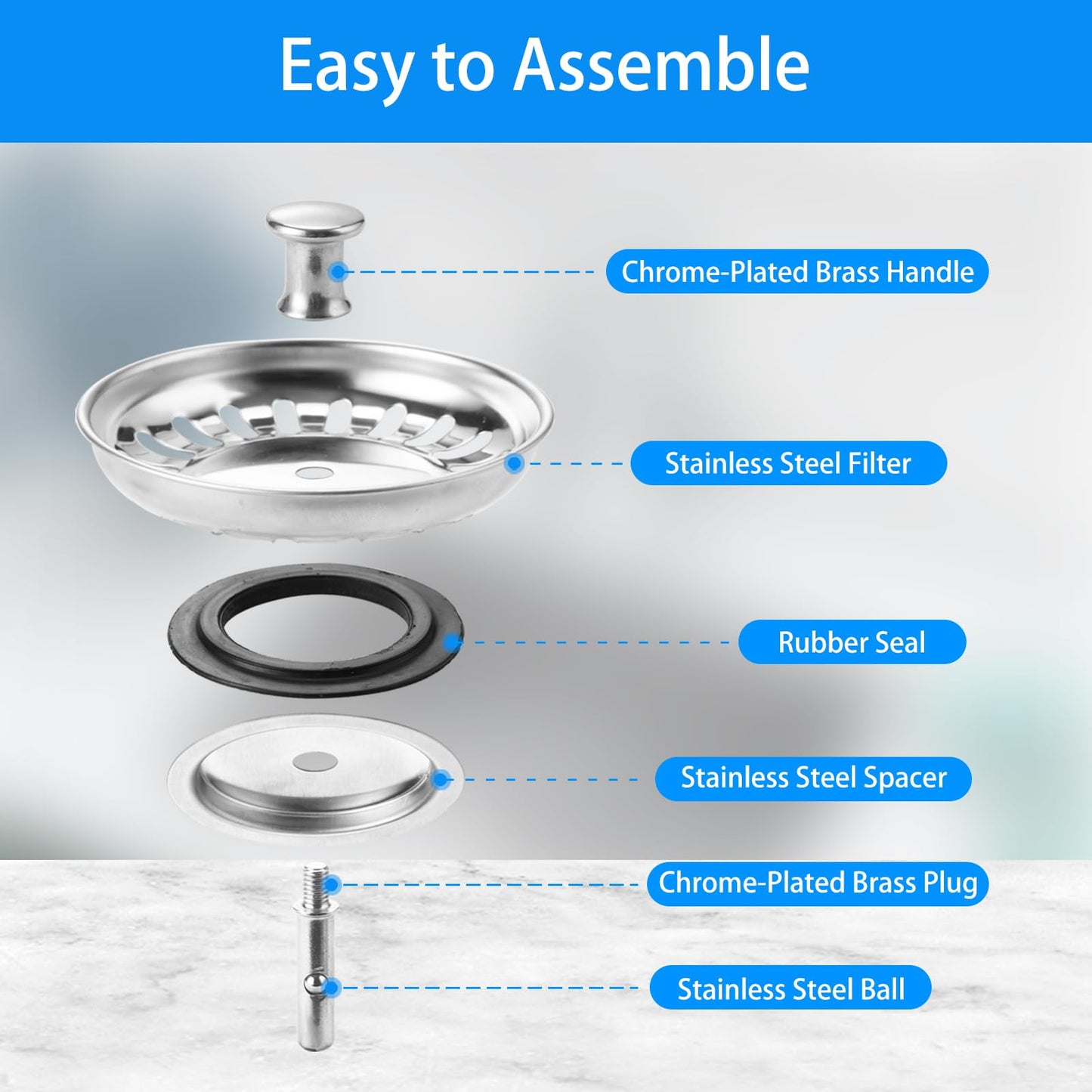 Sink Strainer Plug Replacement 79mm Stainless Steel Thickened Sink Stopper